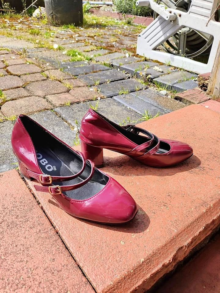 Red Mary Jane style heels