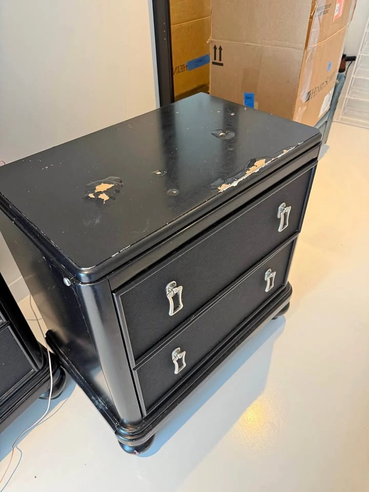 Raymour & Flanigan Black 2-Drawer Nightstand w/ Built-In Light
