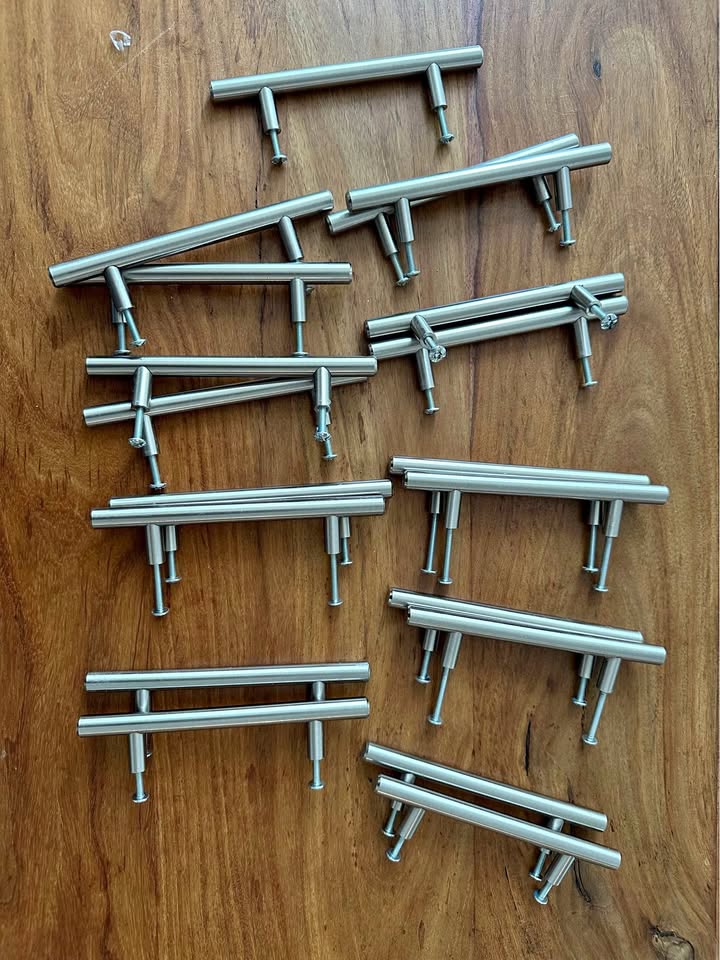 Stainless Steel T-Bar Cabinet Pulls — Brushed Nickel (lot of 19)