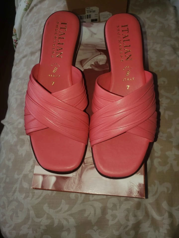 New Italian Shoemakers Coral Pink Wedge Slides Size 7 - photo 2