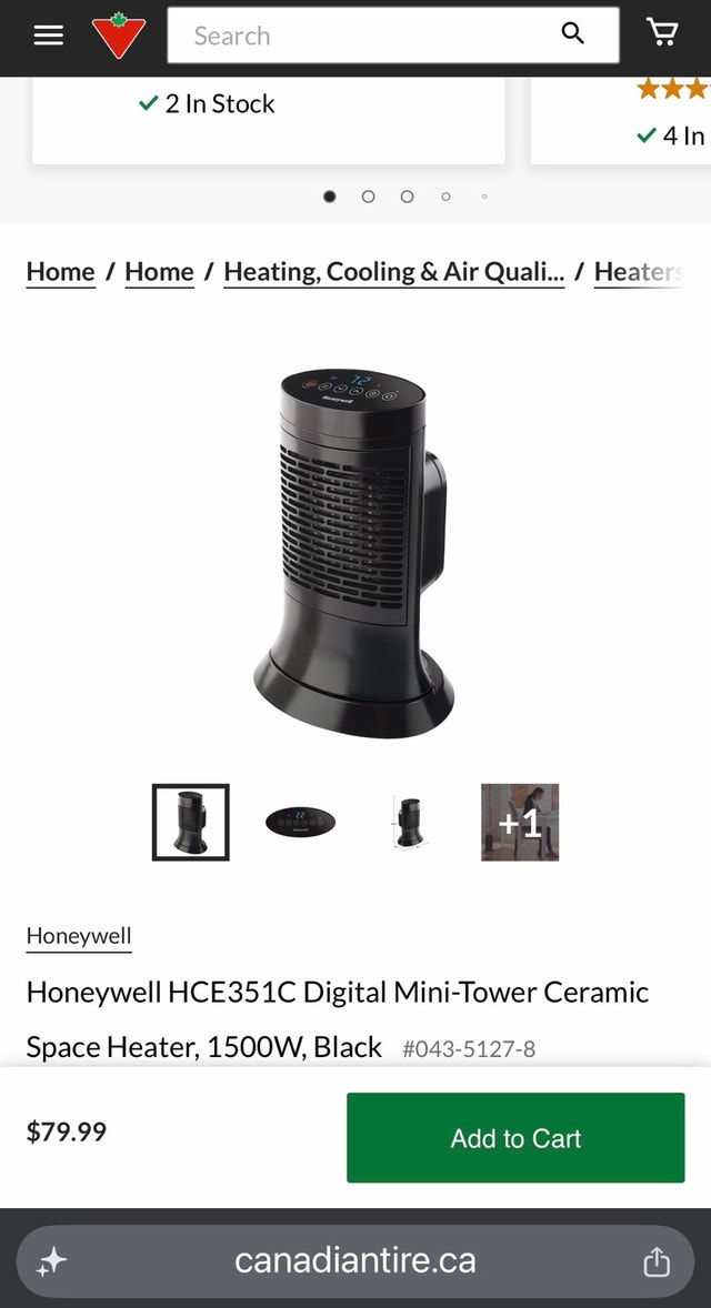 BRAND NEW - 2 x Honeywell Digital Mini-Tower Space Heaters
