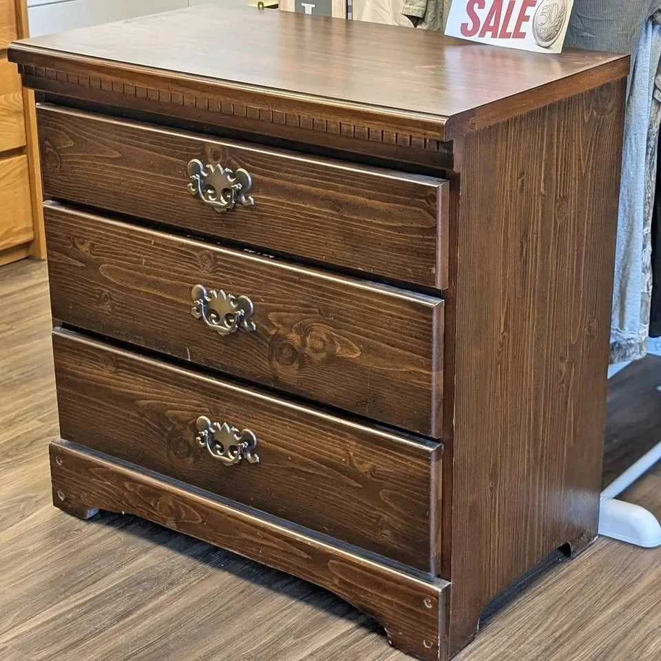 Solid Wood 3 Drawer Dresser - Dark Walnut Finish