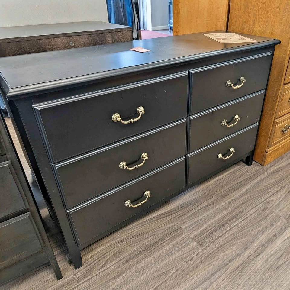 Black 6 Drawer Dresser w/ Brass Handles – Modern Bedroom Storage