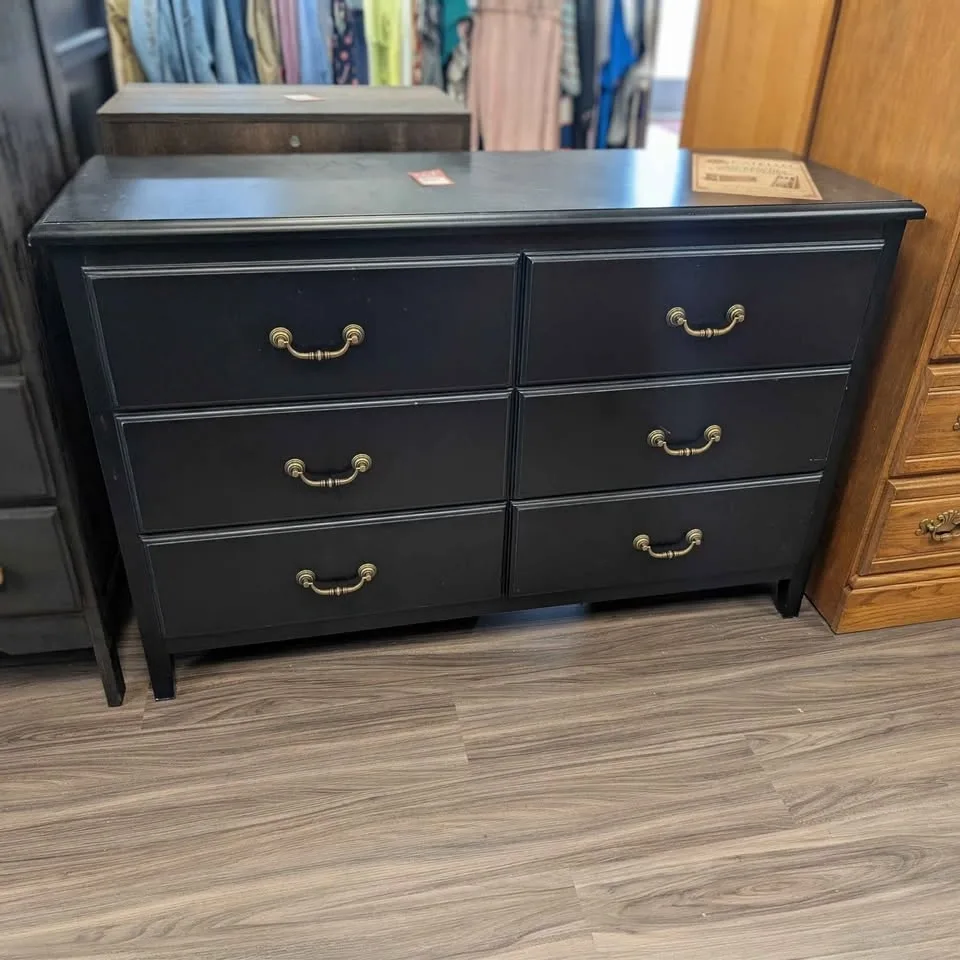 Black 6 Drawer Dresser w/ Brass Handles – Modern Bedroom Storage - photo 2