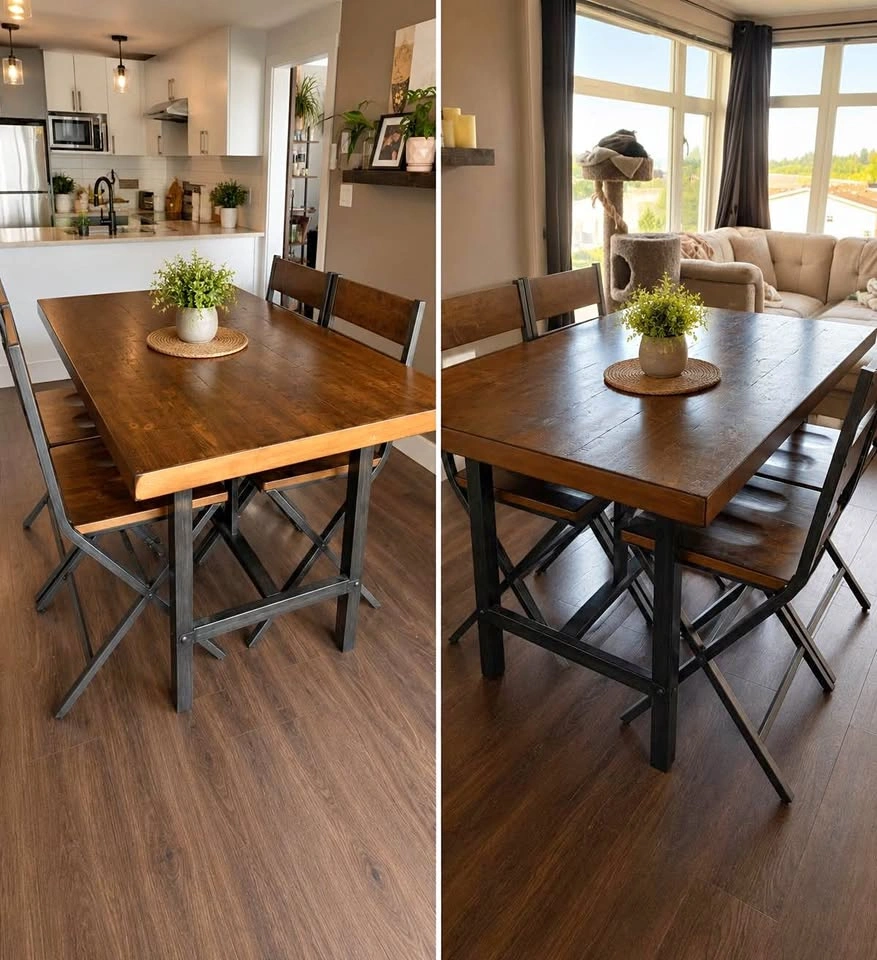 Rustic Solid Wood Dining Table Set – 4 Chairs Included