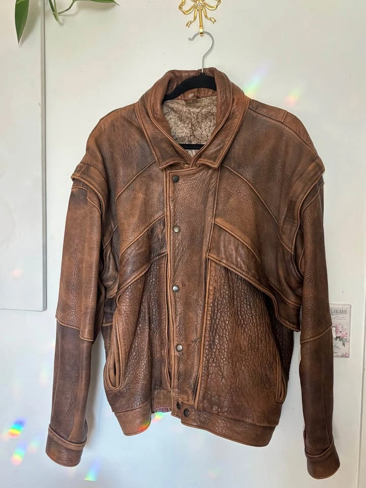 vintage brown leather bomber jacket - photo 4