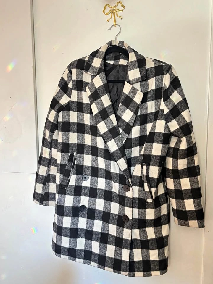 missguided gingham coat - size 2