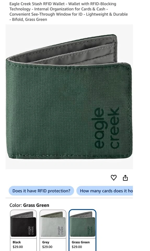 Eagle Creek Stash RFID Wallet (Bifold, Grass Green)