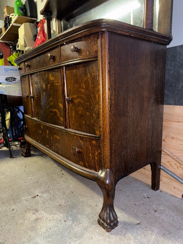 Antique Solid Oak Sideboard / Buffet with Mirror – Good Refinish - photo 2