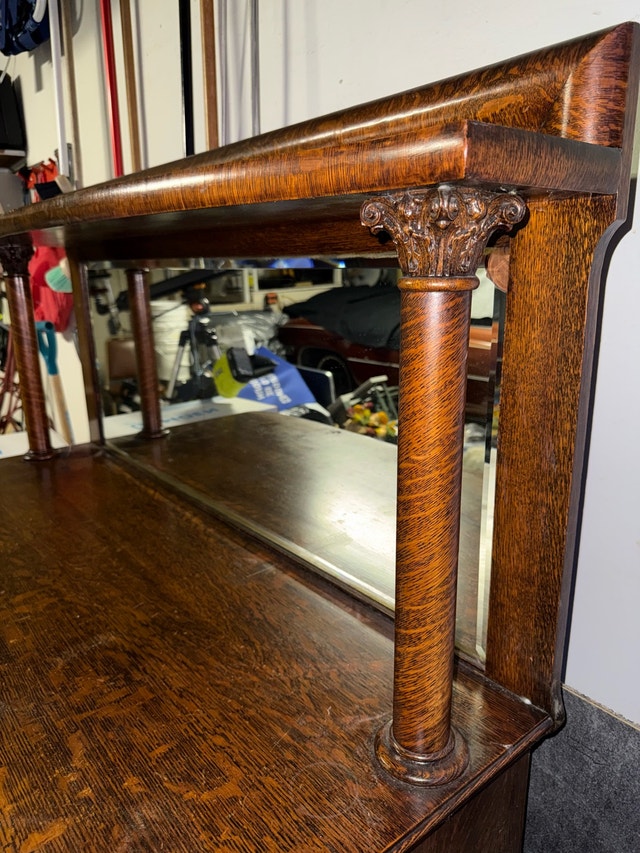 Antique Solid Oak Sideboard / Buffet with Mirror – Good Refinish - photo 3