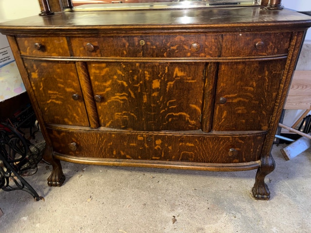 Antique Solid Oak Sideboard / Buffet with Mirror – Good Refinish - photo 4