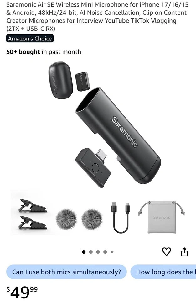 Wireless Mini Microphone for iPhone 17/16/15 & Android