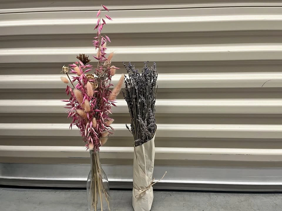 Boho Decor: Dried Flowers in Glass Bottle + Lavender Bundle