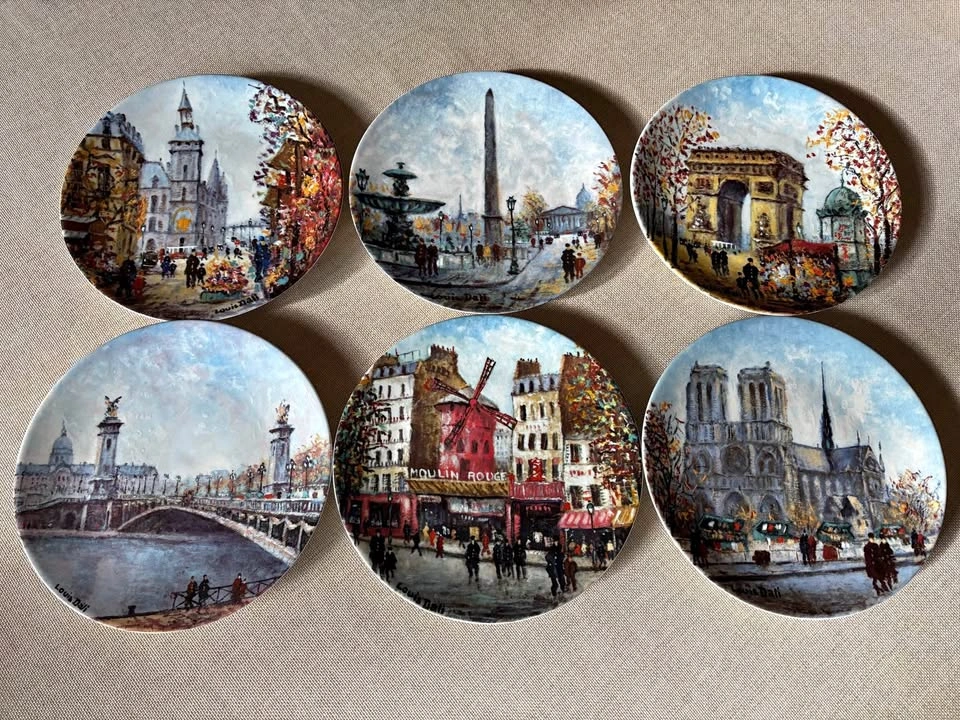 Louis Dali Limoges Parisian scenes decorative plates