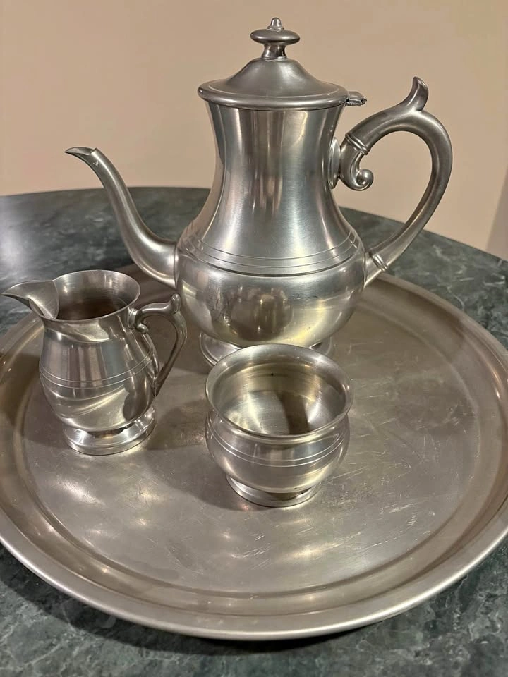 Authentic Woodbury pewter coffee set with tray