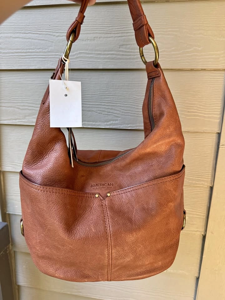 American Leather Genuine Leather Hobo Bag - Terra Cotta Brown