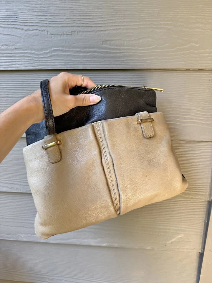 Vintage Danier Genuine Leather Black and Beige Crossbody
