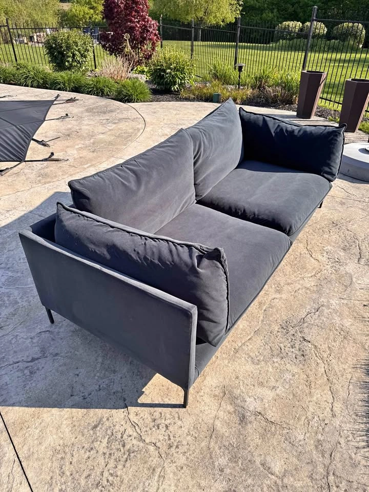 Blue suede couch