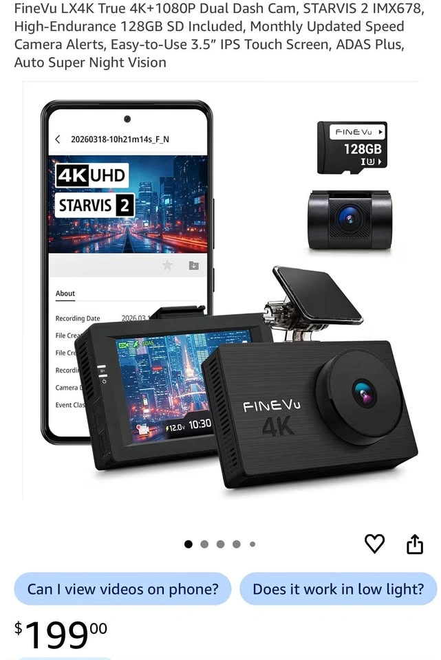 True 4K+1080P Dual Dash Cam, 3.5” IPS Touch Screen