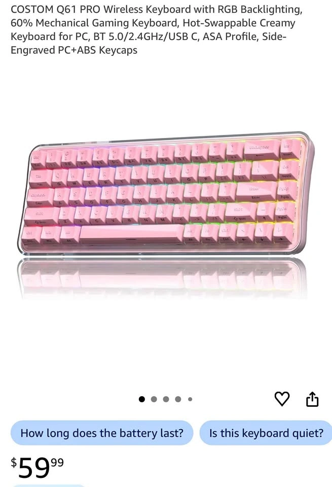 Q61 PRO Wireless Bluetooth Keyboard, 60% Mechanical Gaming