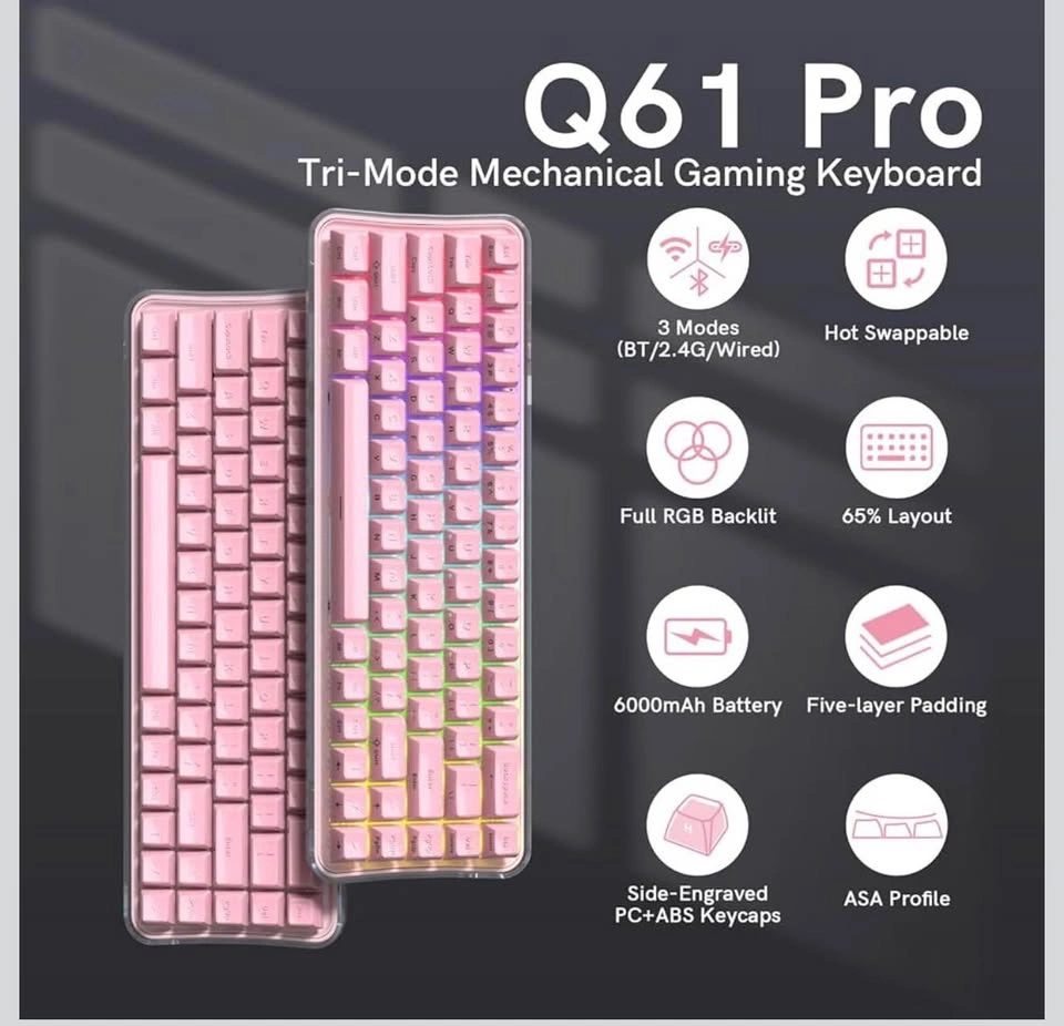 Q61 PRO Wireless Bluetooth Keyboard, 60% Mechanical Gaming - photo 2