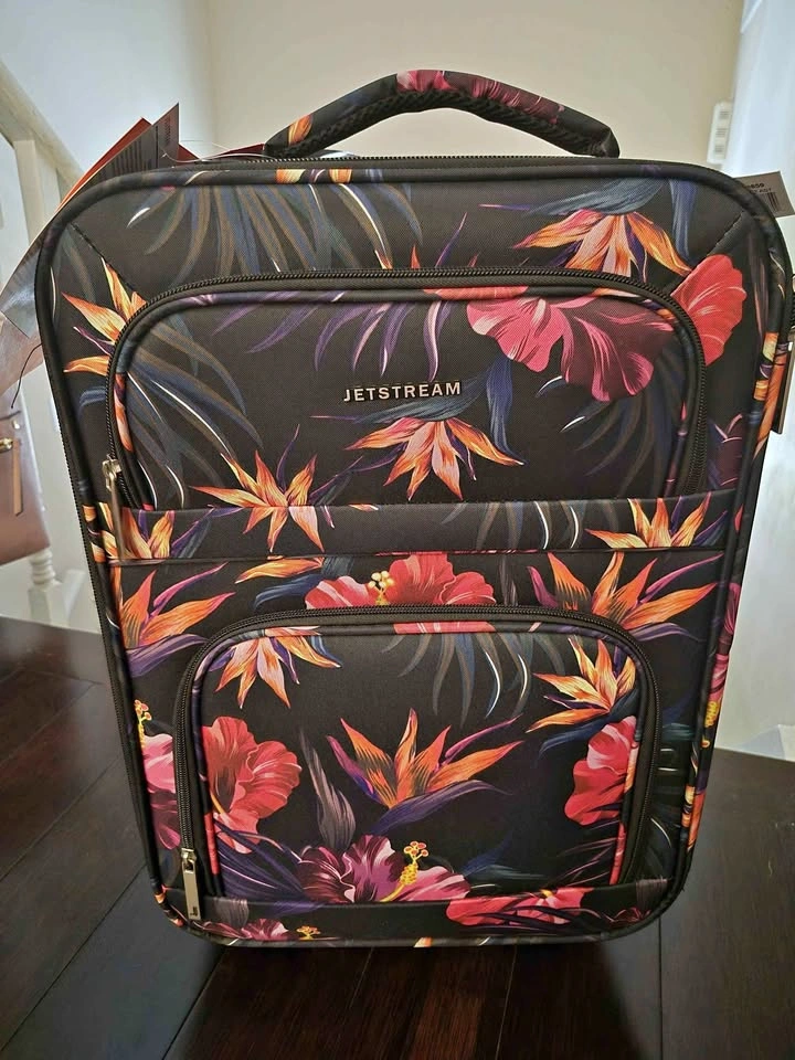Brand New Jetstream Black Floral Carry-On Luggage Suitcase
