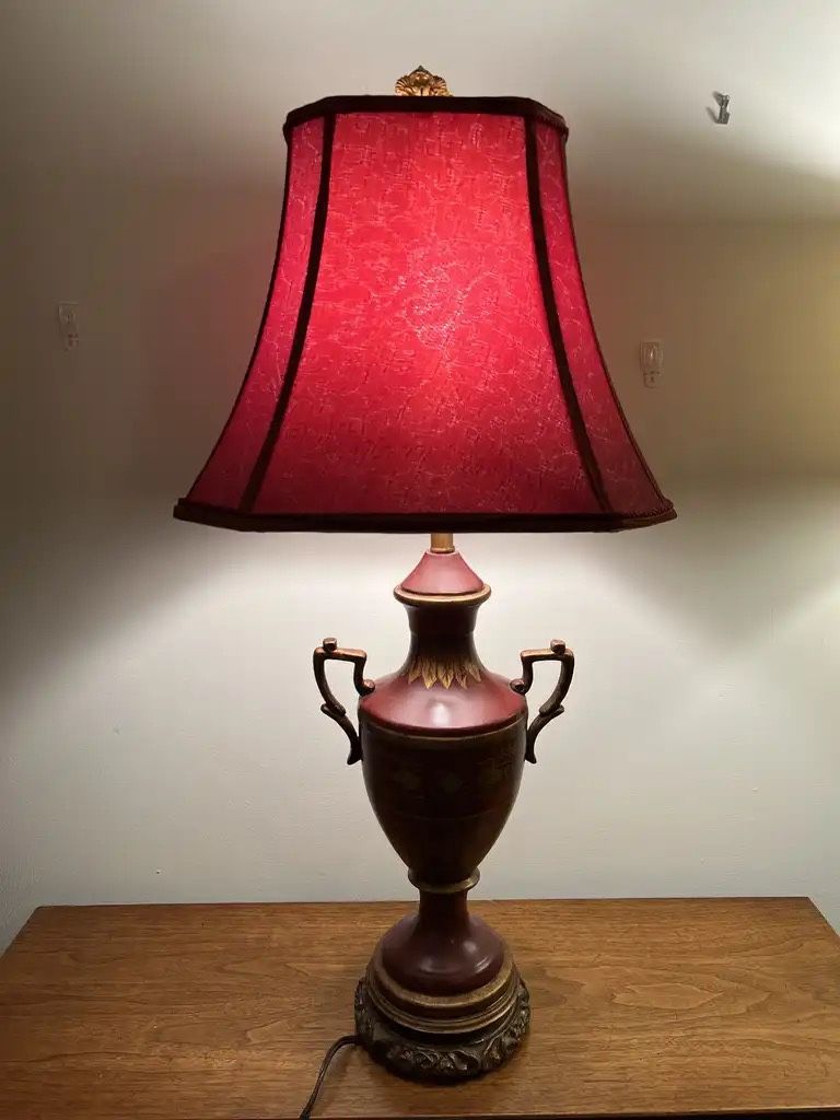 Vintage Table Lamp with Red Shade