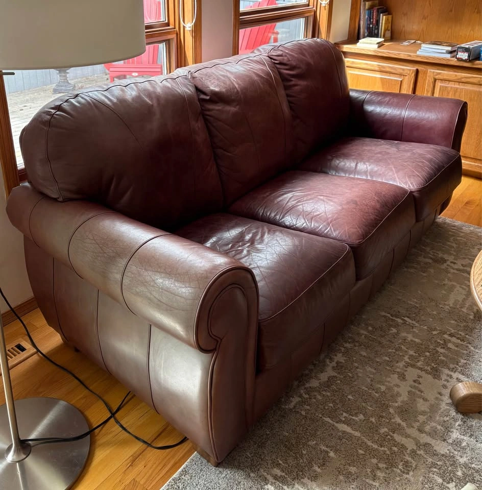 Burgundy leather couch
