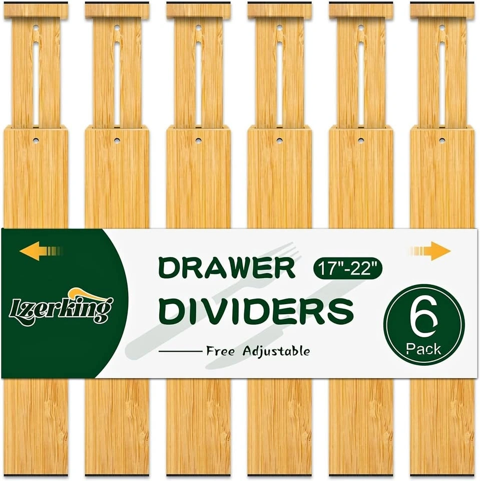 Lzerking Bamboo Drawer Dividers 6 Pack
