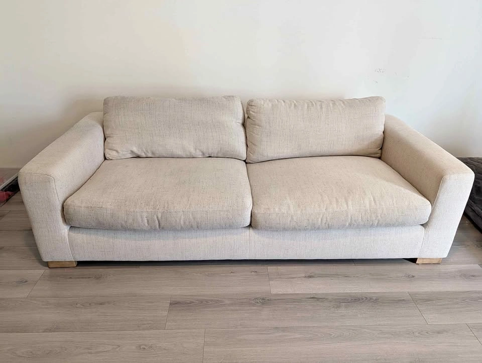 Modern Light Beige Woven 2-Seater Sofa - Excellent Condition