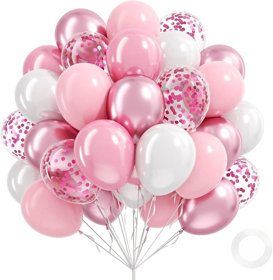 60pcs Light Pink and White Pearl Confetti Balloons