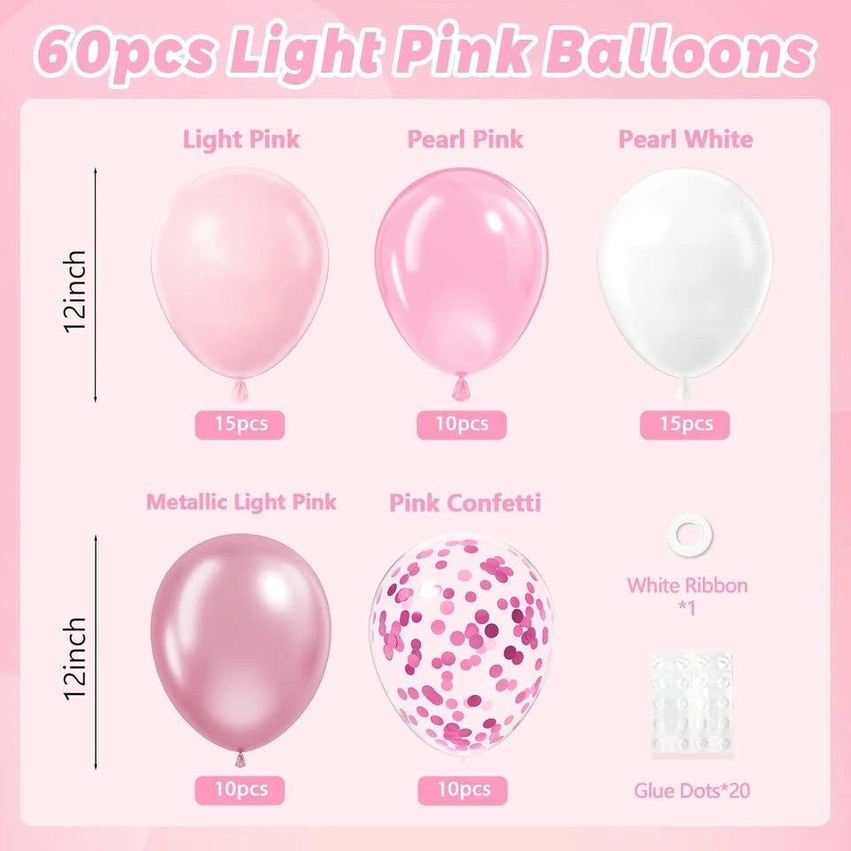 60pcs Light Pink and White Pearl Confetti Balloons - photo 2