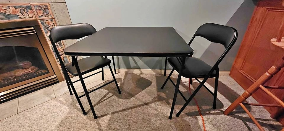 Square Card Table - Vinyl Black Padded with 2 Chairs