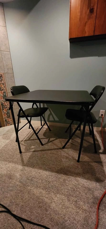 Square Card Table - Vinyl Black Padded with 2 Chairs - photo 3