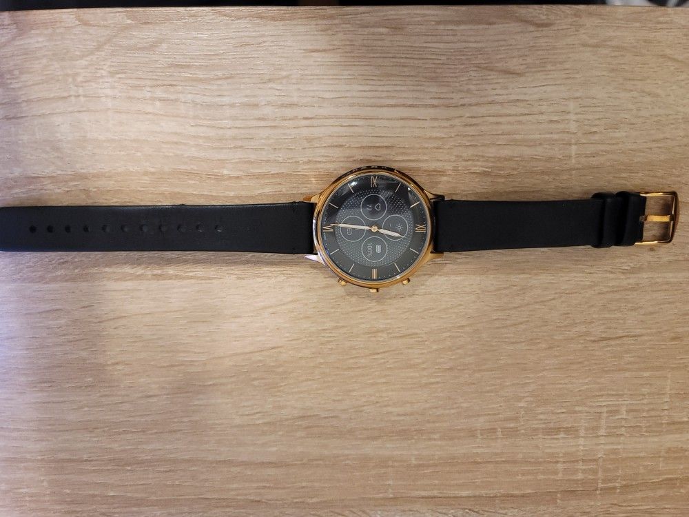 Fossil Hybrid Smartwatch HR Rose Gold With Black Leather Band