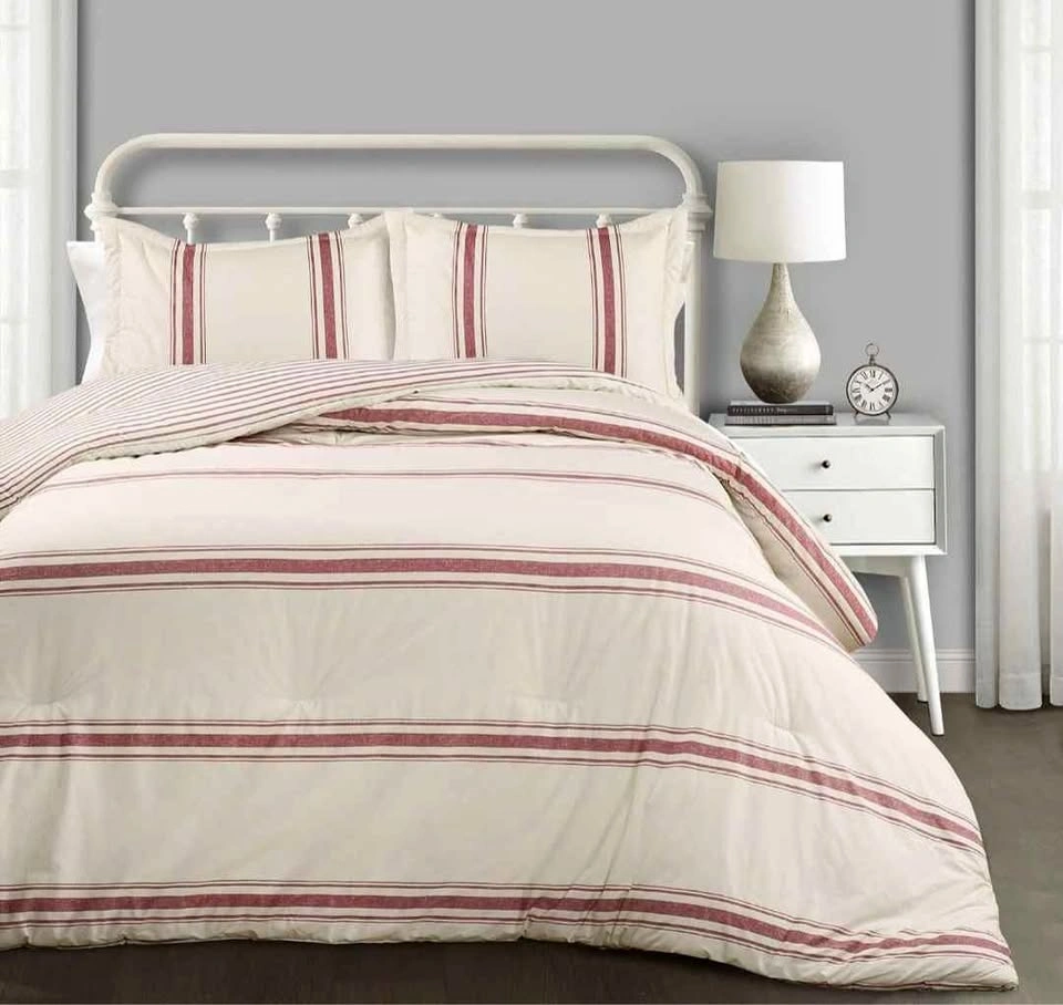 Lush Decor Farmhouse Stripe Reversible King Comforter Set
