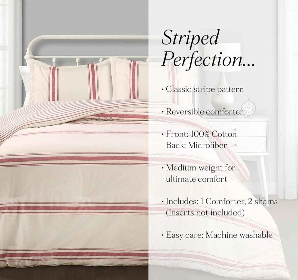 Lush Decor Farmhouse Stripe Reversible King Comforter Set - photo 4