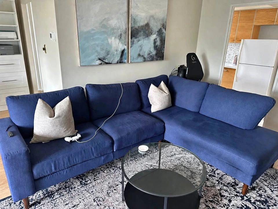 Structube Campbell Navy Blue L-Shaped Sectional Sofa