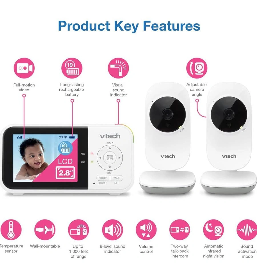 New VTech VM819-2 Baby Monitor, 2.8” Screen, 2 Cameras - photo 2