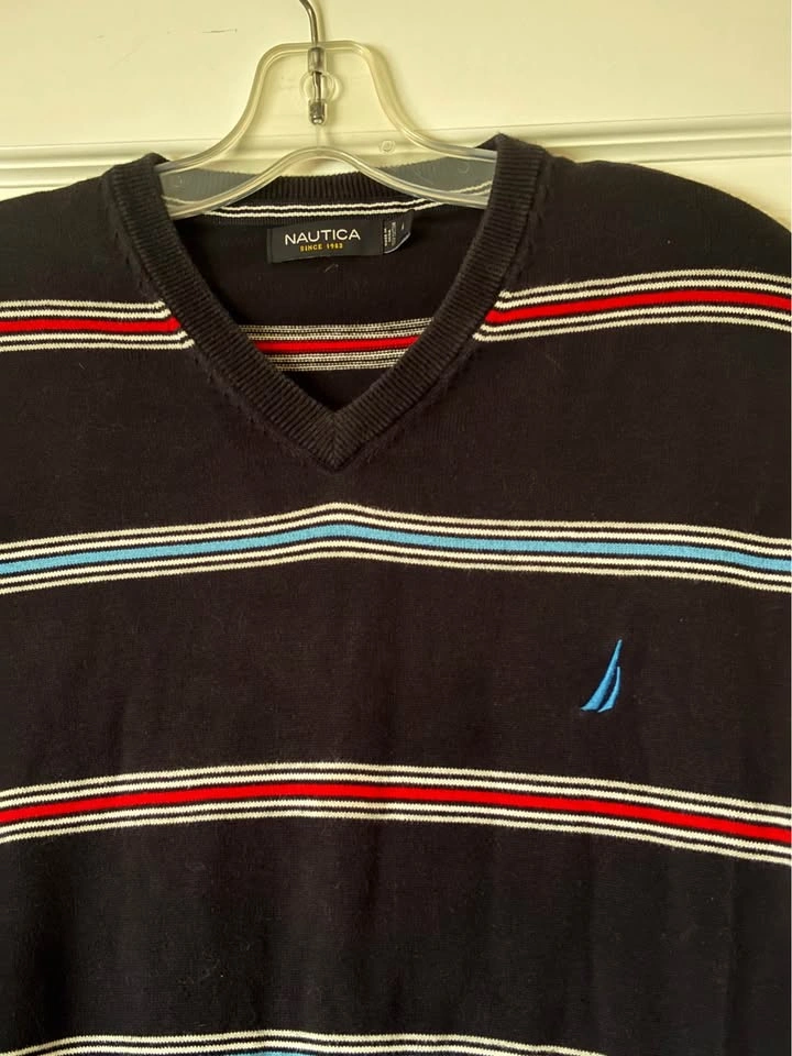 Nautica Striped V-Neck Sweater Mens Large Cotton - photo 5
