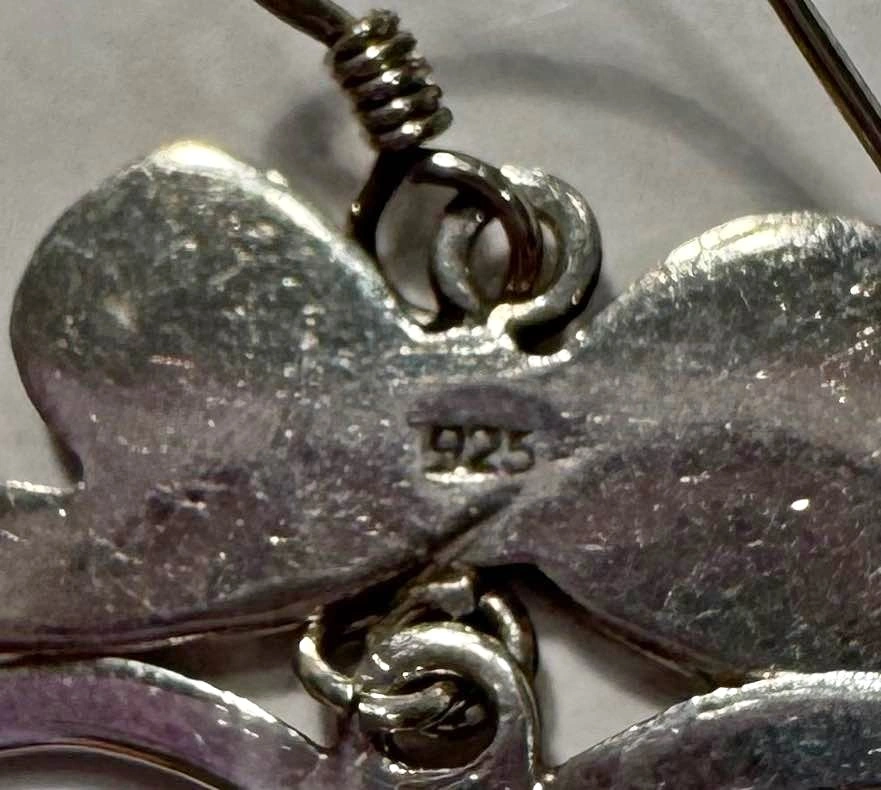 Vintage .925 Sterling Silver Bow & Double Heart Dangle Earrings