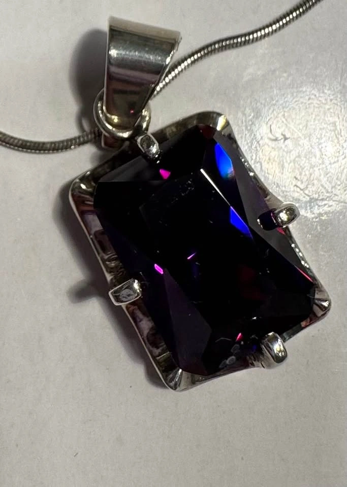 Vintage Mexican 925 Sterling Silver Emerald-Cut Amethyst Pendant - photo 2