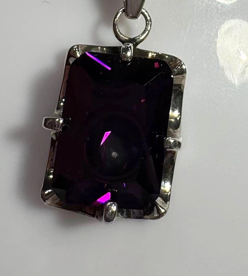 Vintage Mexican 925 Sterling Silver Emerald-Cut Amethyst Pendant - photo 3