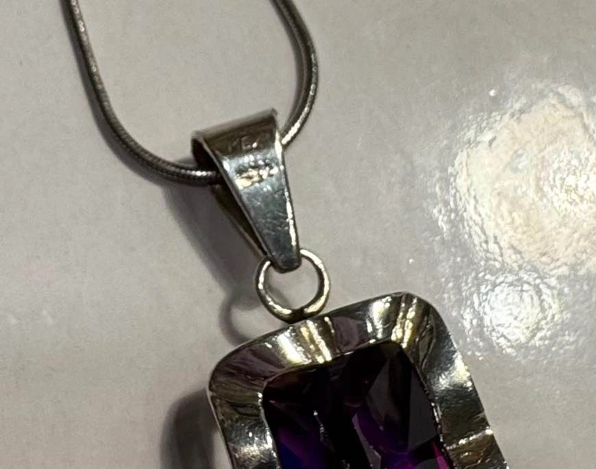 Vintage Mexican 925 Sterling Silver Emerald-Cut Amethyst Pendant - photo 5