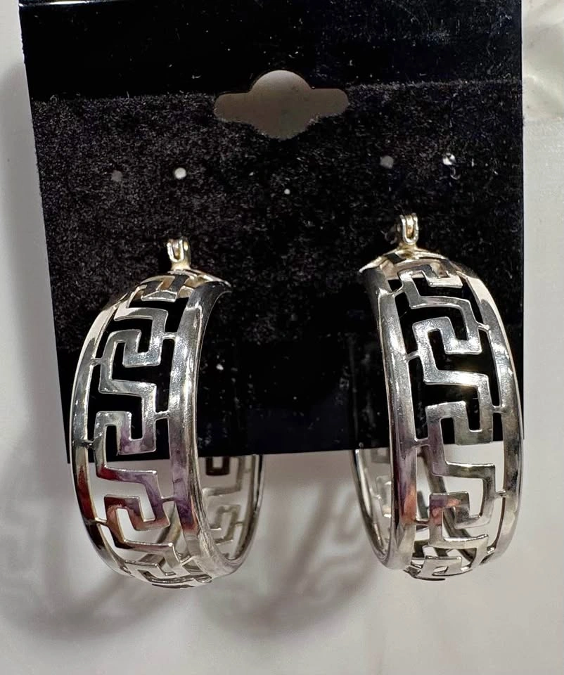 925 MEX STERLING SILVER FILIGREE HOOP EARRINGS VTG