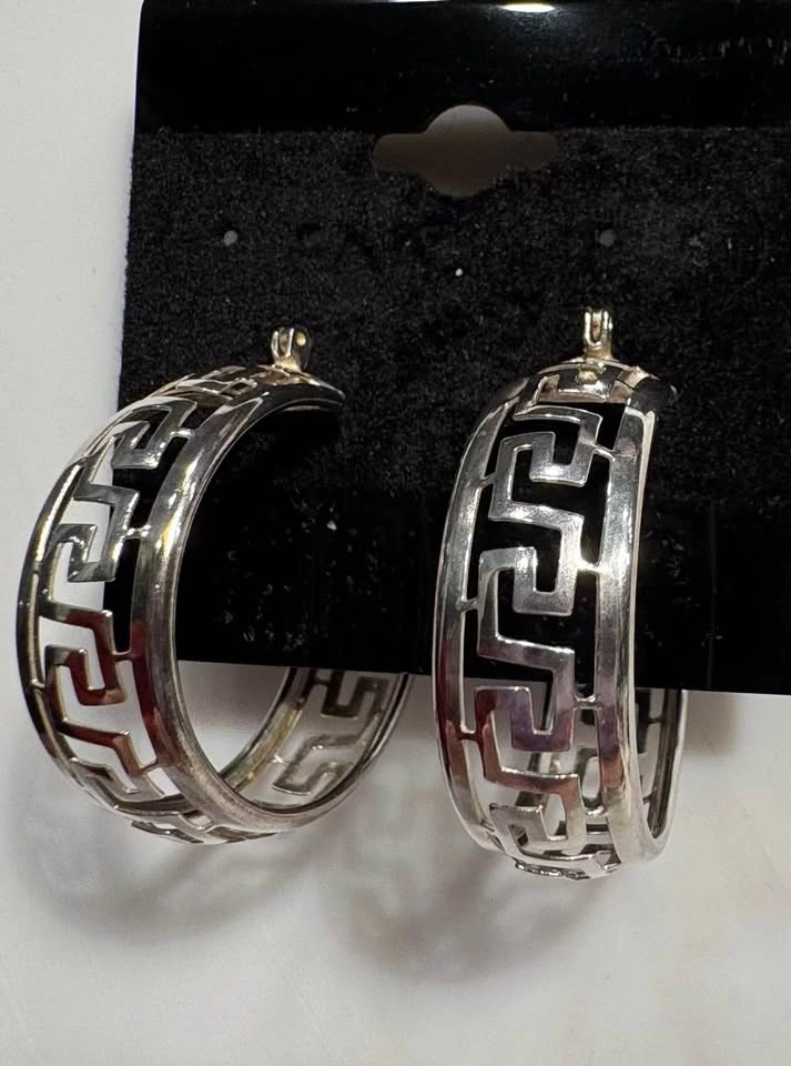 925 MEX STERLING SILVER FILIGREE HOOP EARRINGS VTG - photo 2
