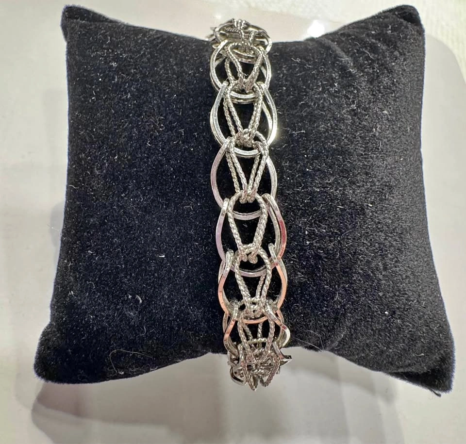 Vintage Sterling Silver Open Weave Interlocking Link Bracelet