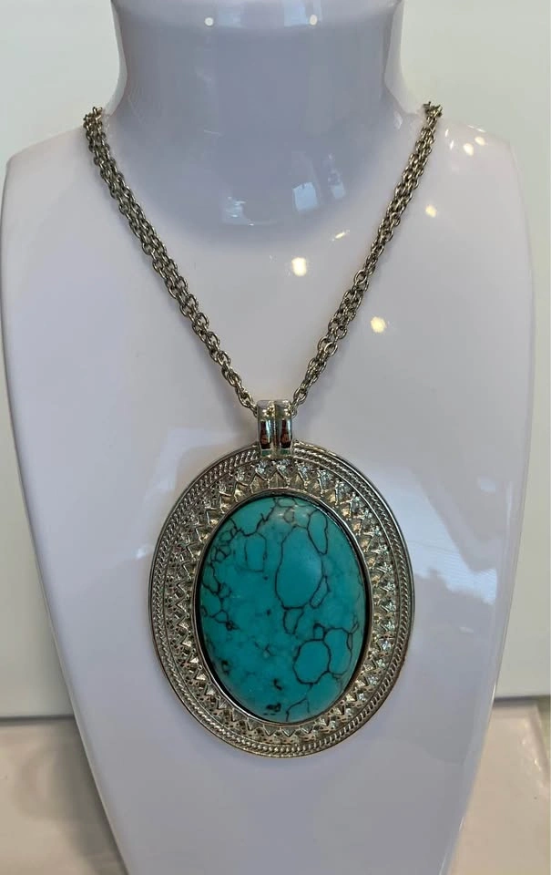 Turquoise Oval Pendant Necklace 18-21" Adjustable Length
