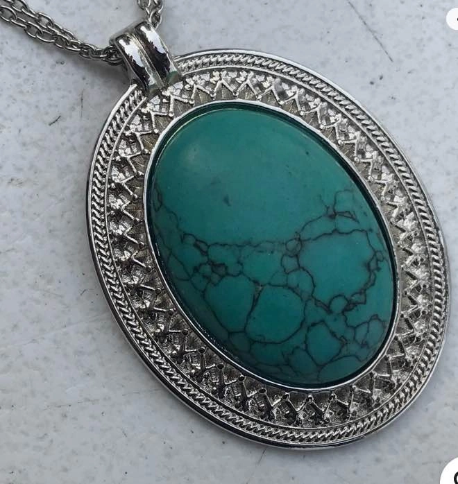 Turquoise Oval Pendant Necklace 18-21" Adjustable Length - photo 2
