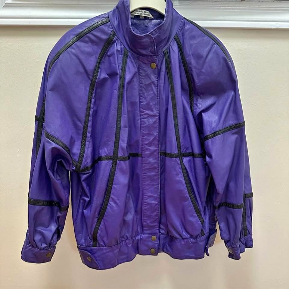 1980s Retro Purple Leather Jacket